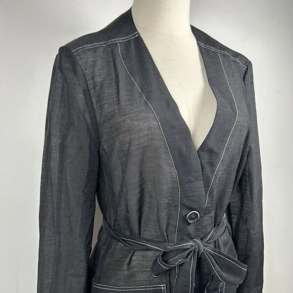 Iris Setlakwe Women's Black Blazer Jacket Belted Lightweight Lagenlook Size 12 - Picture 2 of 8